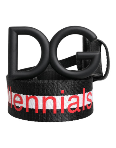 Black Polyester Logo Print DG Buckle Belt