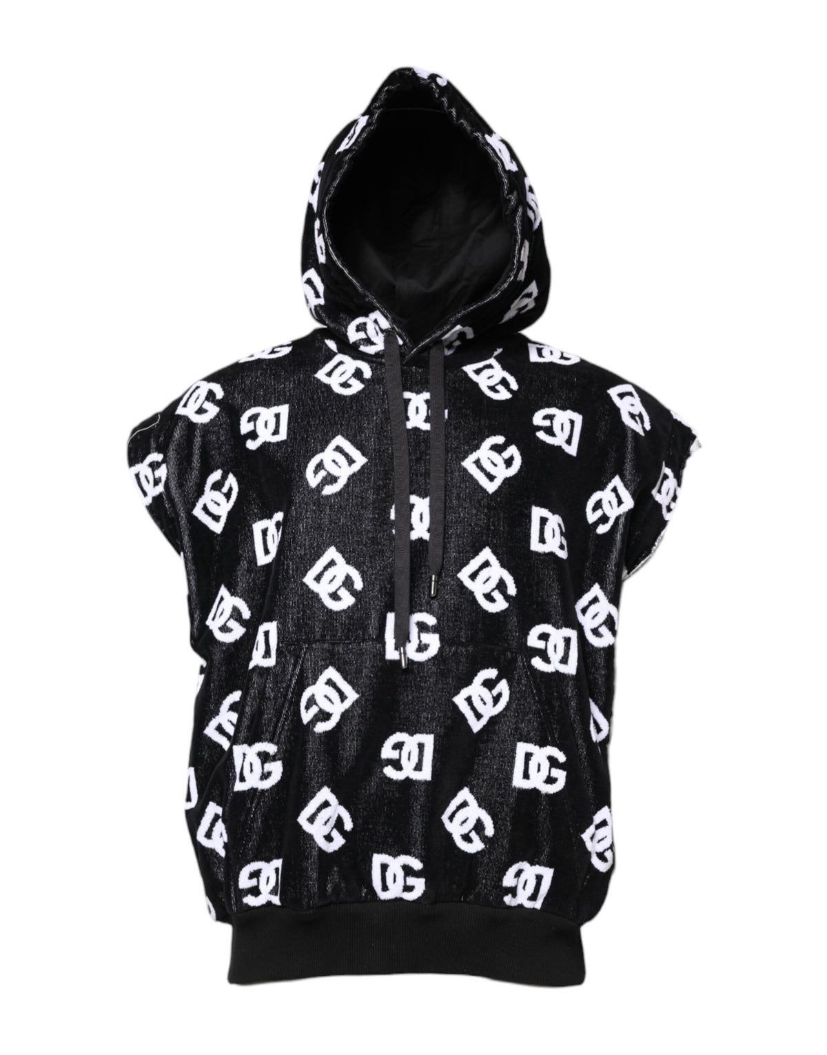 Black DG Cotton Hooded Sleeveless Sweater