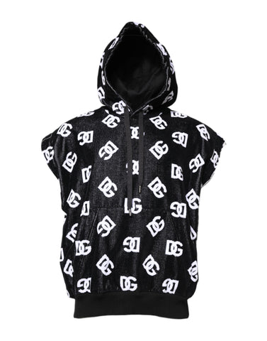 Black DG Cotton Hooded Sleeveless Sweater