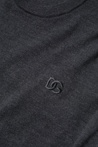 Gray Wool Logo Knitted Men Pullover Sweater