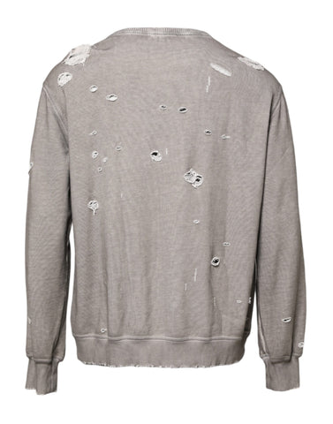 Gray Logo Print Crew Neck Pullover Sweater