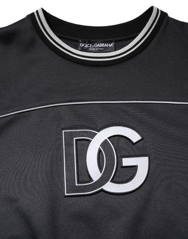 Black Logo Polyester Crew Neck Men Pullover Sweater