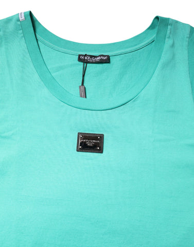 Green Sleeveless Logo Round Neck T-shirt
