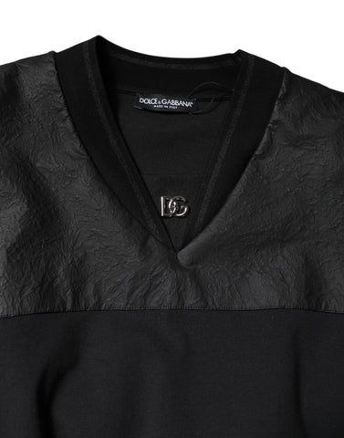 Black Cotton Short Sleeves V-neck T-shirt