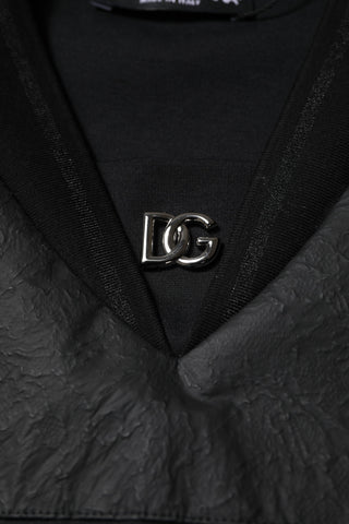 Black Cotton Short Sleeves V-neck T-shirt