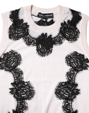 White Cashmere Floral Lace Detailing Tank Top