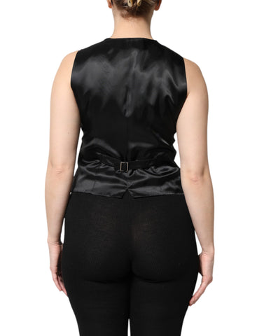 Black Striped Button Down Sleeveless Vest Top