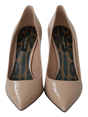 Beige Patent Leather Stiletto Heel Pumps