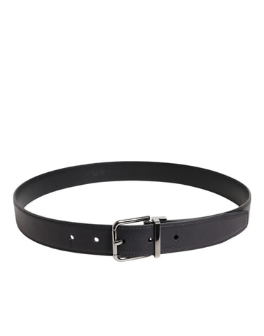 Black Classic Calf Leather Silver Buckle Belt