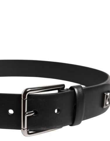 Black Calf Leather Studded Silver Buckle Belt