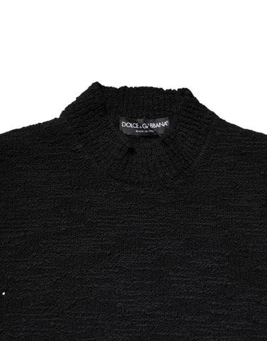 Black Wool Knit Crew Neck Pullover Sweater
