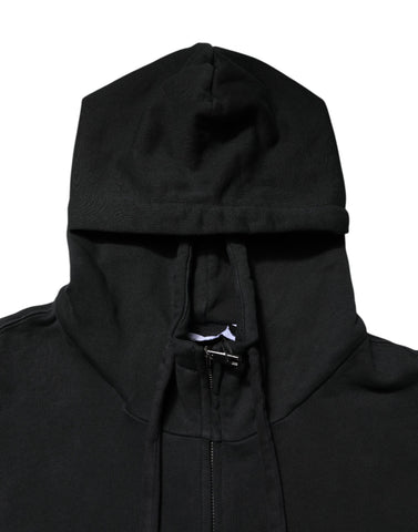 Black Logo Full Zip Hooded Men Sweatshirt Sweater
