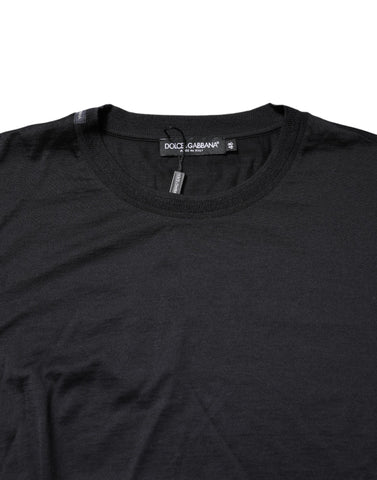 Dark Blue Silk Crew Neck Men Pullover Sweater