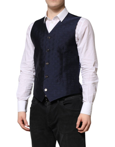 Dark Blue Logo Wool Formal Men Waistcoat Vest
