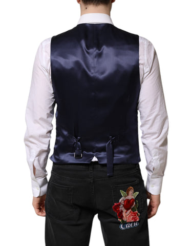 Dark Blue Logo Wool Formal Men Waistcoat Vest