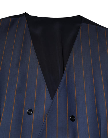 Blue Stripes Wool Formal Men Waistcoat Vest
