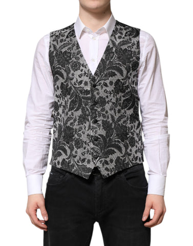 Black Gray Brocade Formal Men Waistcoat Vest