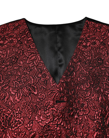 Red Floral Brocade Formal Men Waistcoat Vest