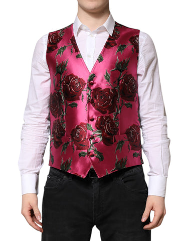 Pink Floral Satin Formal Men Waistcoat Vest