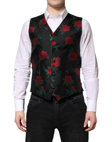 Red Floral Brocade Formal Men Waistcoat Vest