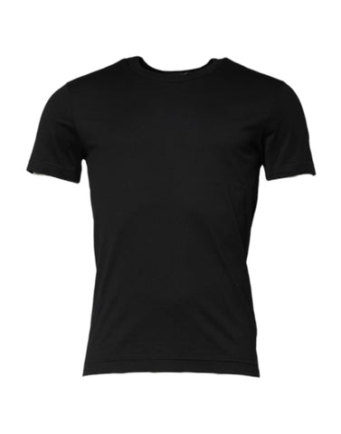 Black Cotton Short Sleeves Round Neck T-shirt