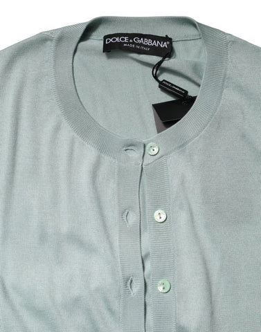 Light Green Silk Button Down Cardigan Sweater