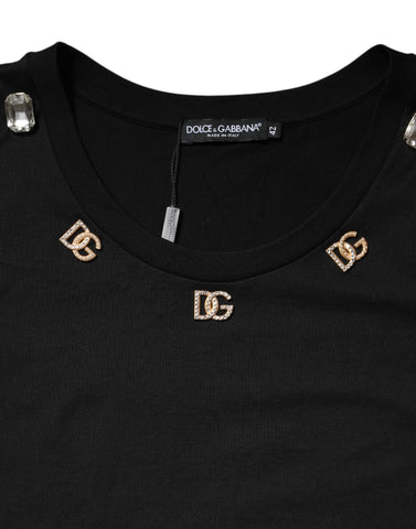 Black DG Embellished Sleeveless Tank Top