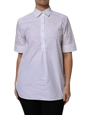 White Cotton Short Sleeves Collared Polo Top