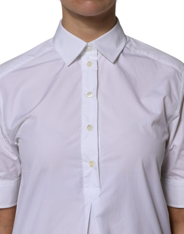 White Cotton Short Sleeves Collared Polo Top