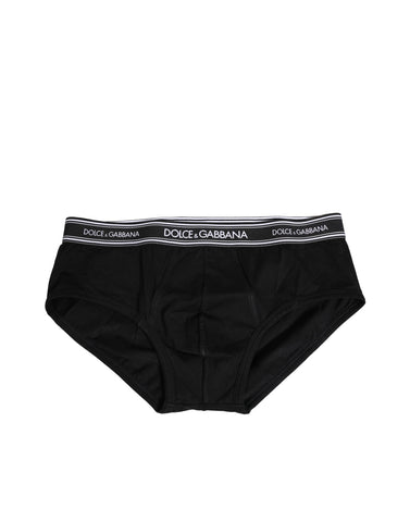 Black Cotton Stretch Logo Print Brief Underwear