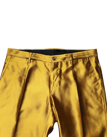 Yellow Silk Tapered Dress Men Pants