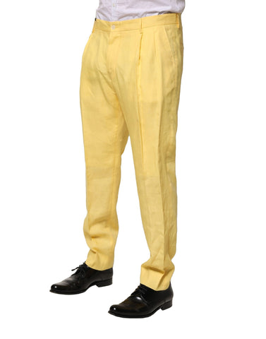 Yellow Flax Tapered Dress Men Pants