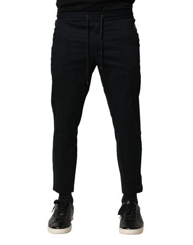 Black Cotton Mid Waist Jogger Pants