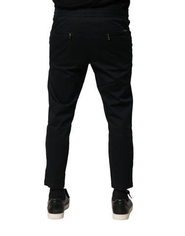 Black Cotton Mid Waist Jogger Pants