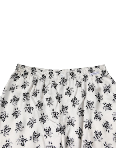 White Floral Silk Casual Lounge Pants