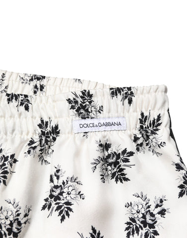 White Floral Silk Casual Lounge Pants