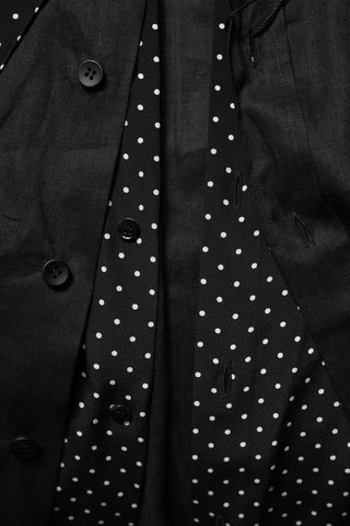 Black Polka Dot Linen Silk Men Casual Shirt
