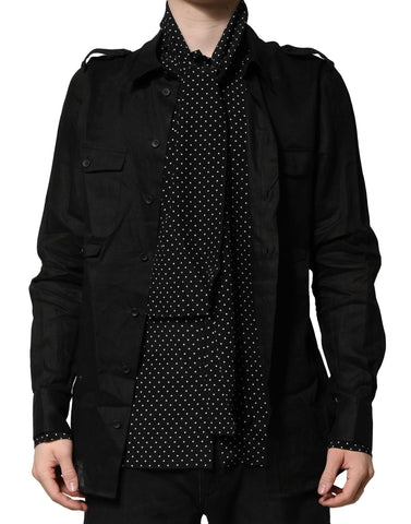 Black Polka Dot Collar Tie Neck Casual Shirt