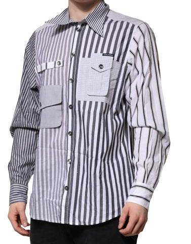 White Gray Striped Cotton Men Casual Shirt