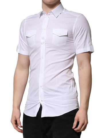 White Cotton Short Sleeves GOLD Casual Shirt