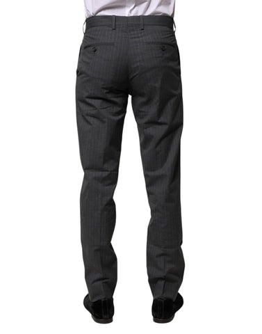 Gray Striped Cotton Formal Pants
