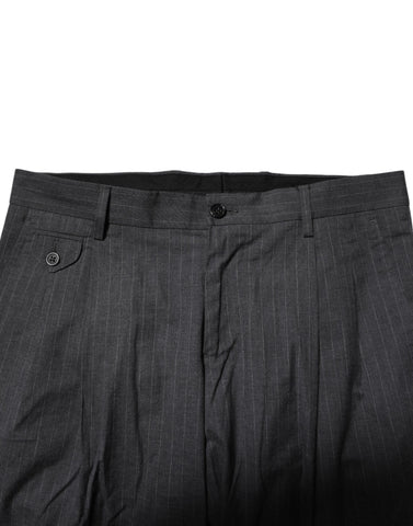 Gray Striped Cotton Formal Pants