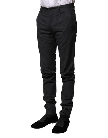 Gray Striped Cotton Formal Pants