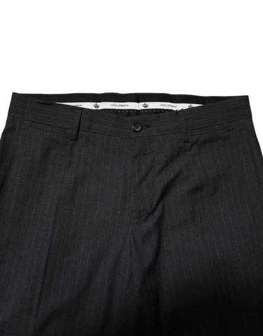 Gray Striped Cotton Formal Pants