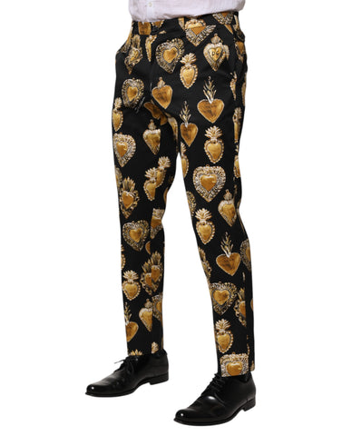 Black Gold Sacred Heart Print Pants