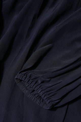 Blue Silk Mock Neck Long Sleeves Blouse Top