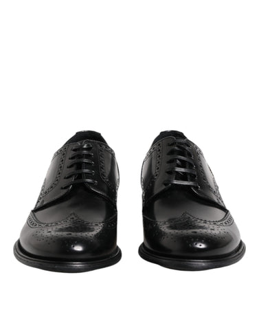 Black Leather Derby Wingtip Formal Shoes