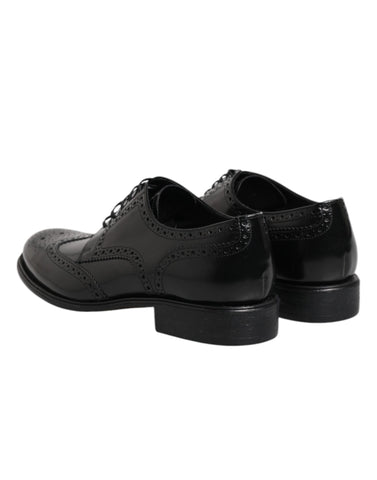 Black Leather Derby Wingtip Formal Shoes
