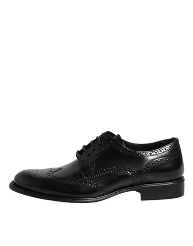 Black Leather Derby Wingtip Formal Shoes
