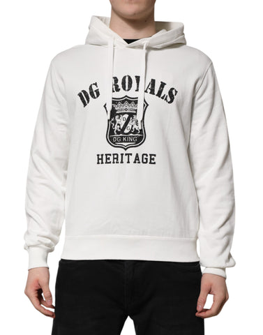 White Cotton DG ROYAL Print Hooded Sweater